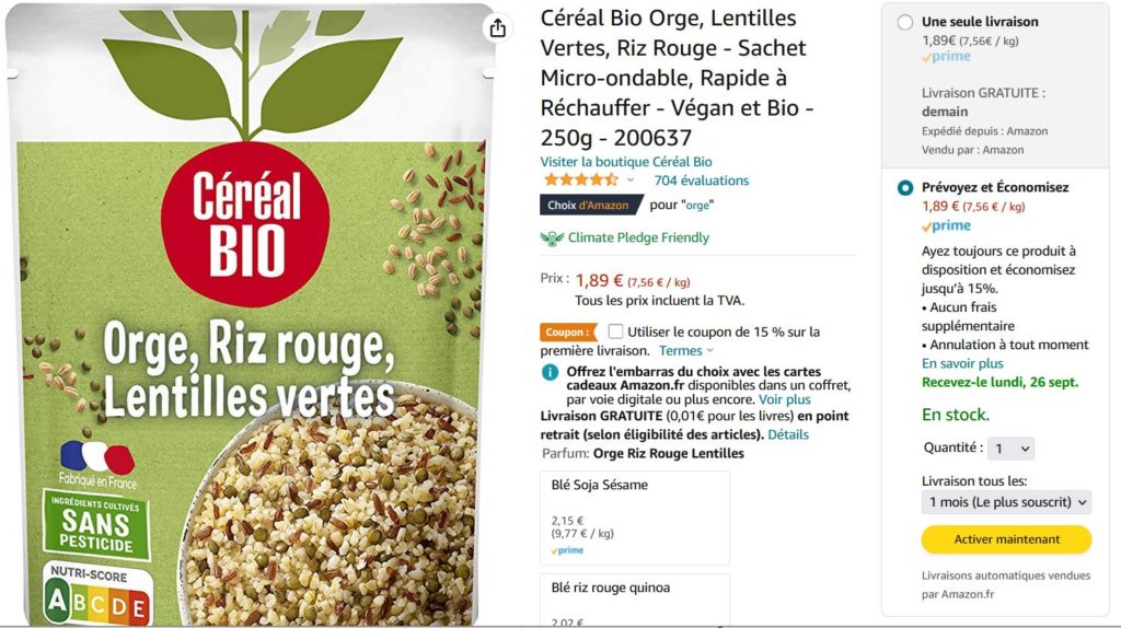 service amazon d'abonnement pour produits alimentaires