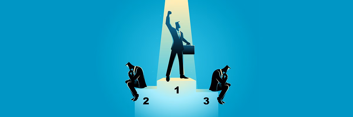 Business concept illustration of businessmen on podium, business competition, winner concept