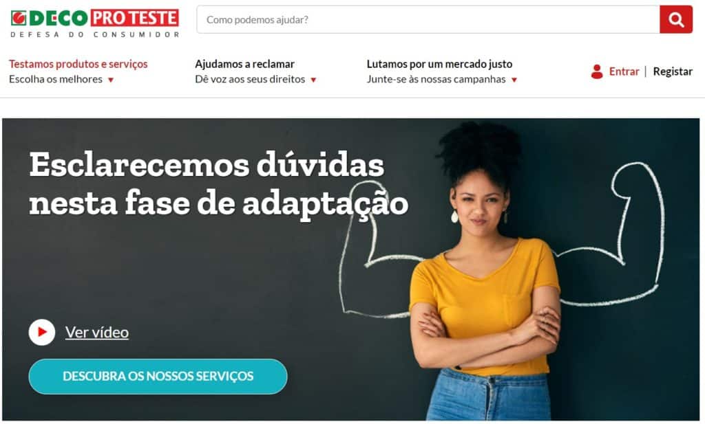 Homepage de deco proteste, association pour la défense des consommateurs au Portugal