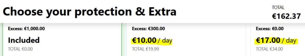 pricing europcar option 