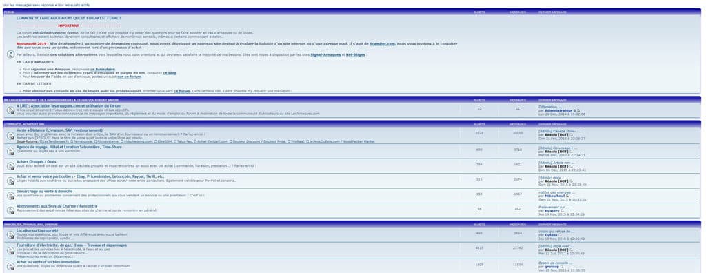 Screenshot of the Les Arnaques forum