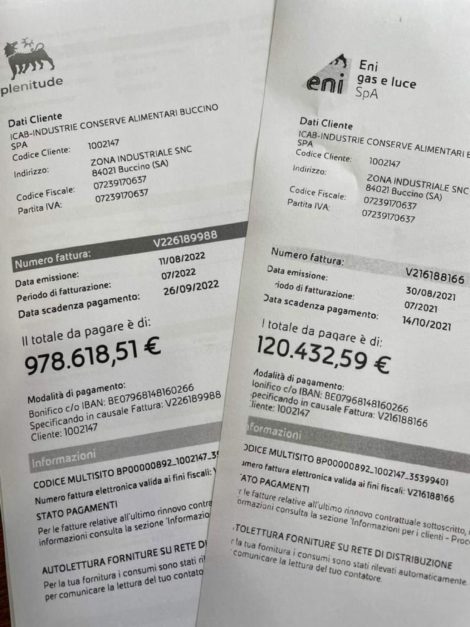 Industrie Conserve Alimentari Buccino ENI energy bill