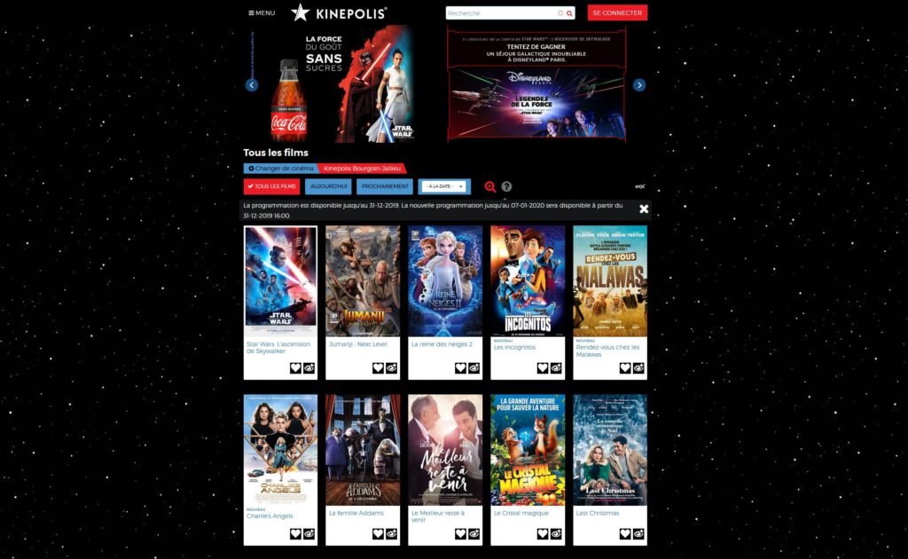 site kinepolis pour la sortie de Star Wars 9