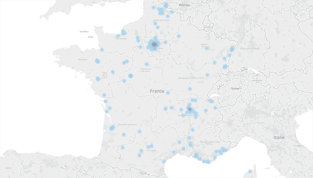 Répartition géographique des ventes de voitures de luxe aux entreprises françaises